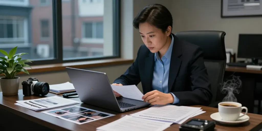 Spousal investigation setup at goodtam.com with investigator reviewing case evidence.